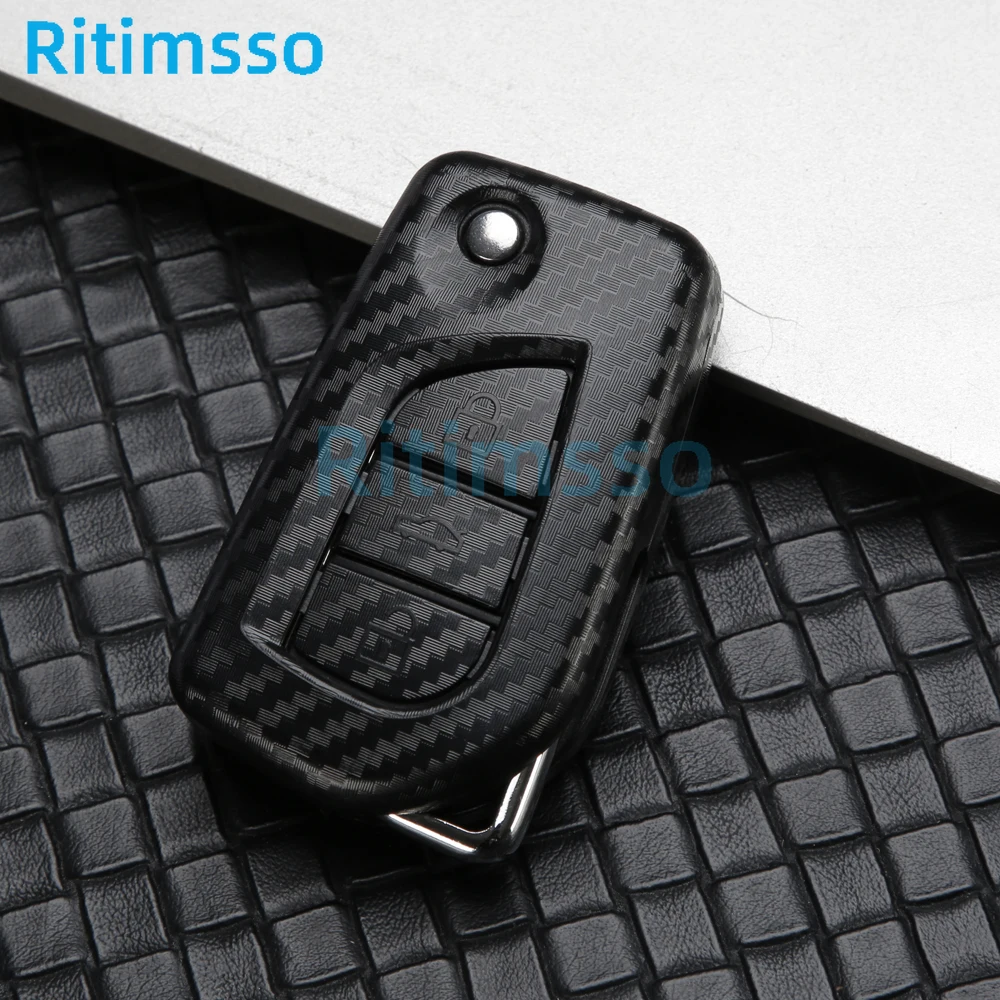 Carbon Fiber ABS Fernbedienung Auto Schlüssel Halter Volle Abdeckung Fall für Toyota Hilux Revo Innova Rav4 Fortuner Kristall Schlüsselring