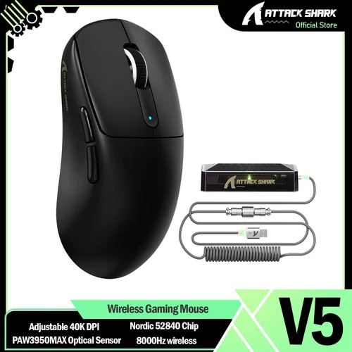 Imagen 1 del producto Ratón inalámbrico para juegos ATTACK SHARK V5, 55g, ultraligero, PAW3950MAX, 42K, Sensor DPI, velocidad de orina de 8000Hz, triodo