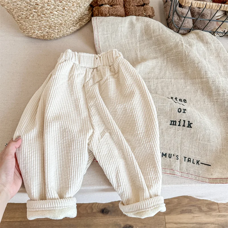 

Kid Pant 2024 Children Winter New Children Korean Winter Corduroy Plus Fleece Children Pants Baby Boys and Girls Casual Pants