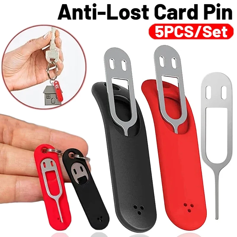 1-5PCS Anti-Lost Sim Card Pin Needle with Storage Case Key Tool Mobile Phone Ejecting Pin SIM Card Tray Ejection Pin Keyring