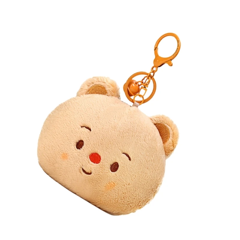 Multiuse Little Plush Butter Bear Change Purse Cartoon Keychain Hangable Earphone Storage for Daily Use Kids Gifts