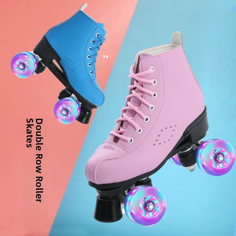 pattini-a-doppia-fila-per-adulti-in-rosa-e-blu-con-quattro-ruote-accessori-per-scarpe-da-pattinaggio-adatti-per-uomini-e-donne