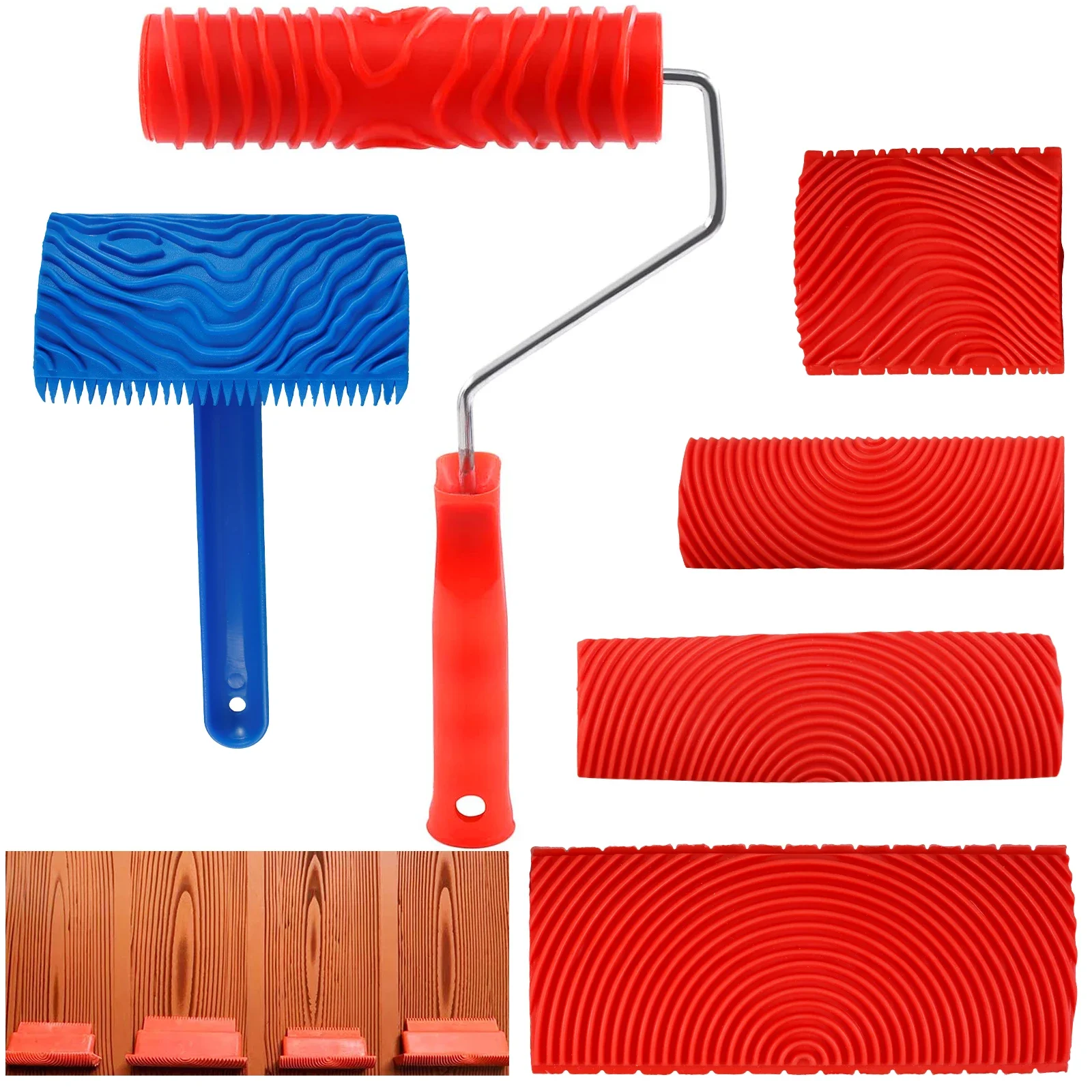 

6Pcs Wood Graining Tool Set Silicone Wood Grain Roller Tool Reusable Grain Pattern Painting Tool for Wall Floor Furniture Door
