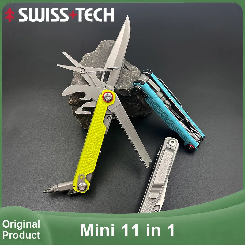 SWISS TECH 11 in 1 Mini Multitool Folding Knife EDC Outdoor Camping Survival Multi-tool Pocket Knife Scissors Screwdriver