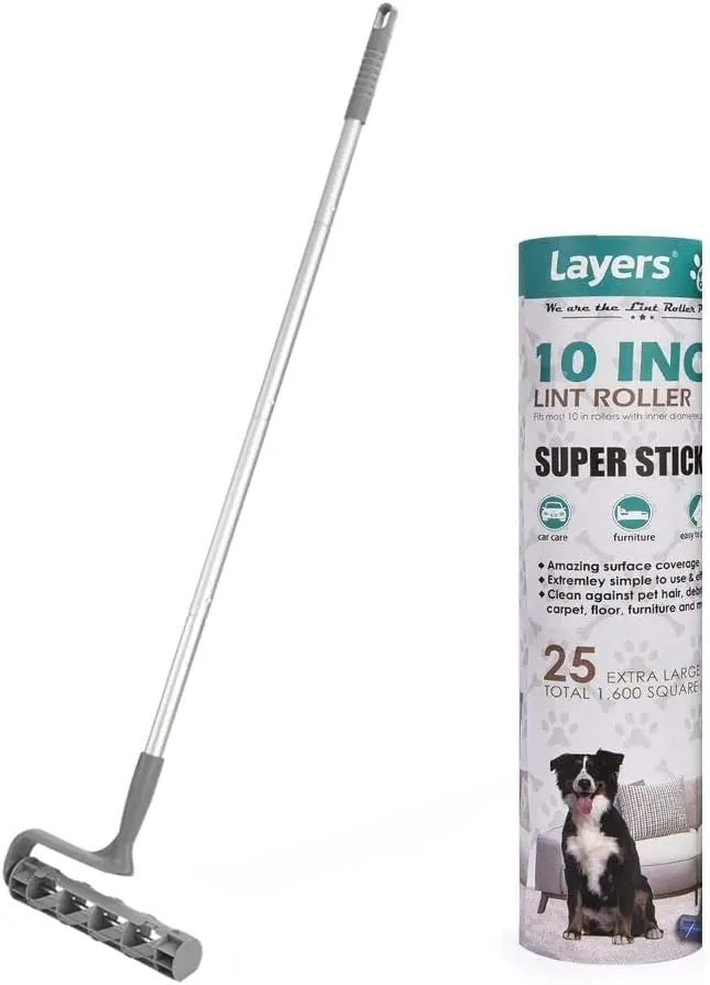 

Layers Large Pet Mega Cleaning Floor Roller, Long Sticky Mop, 4-Foot Extendable Handle, 10in Wide Roller, 25 Sheets
