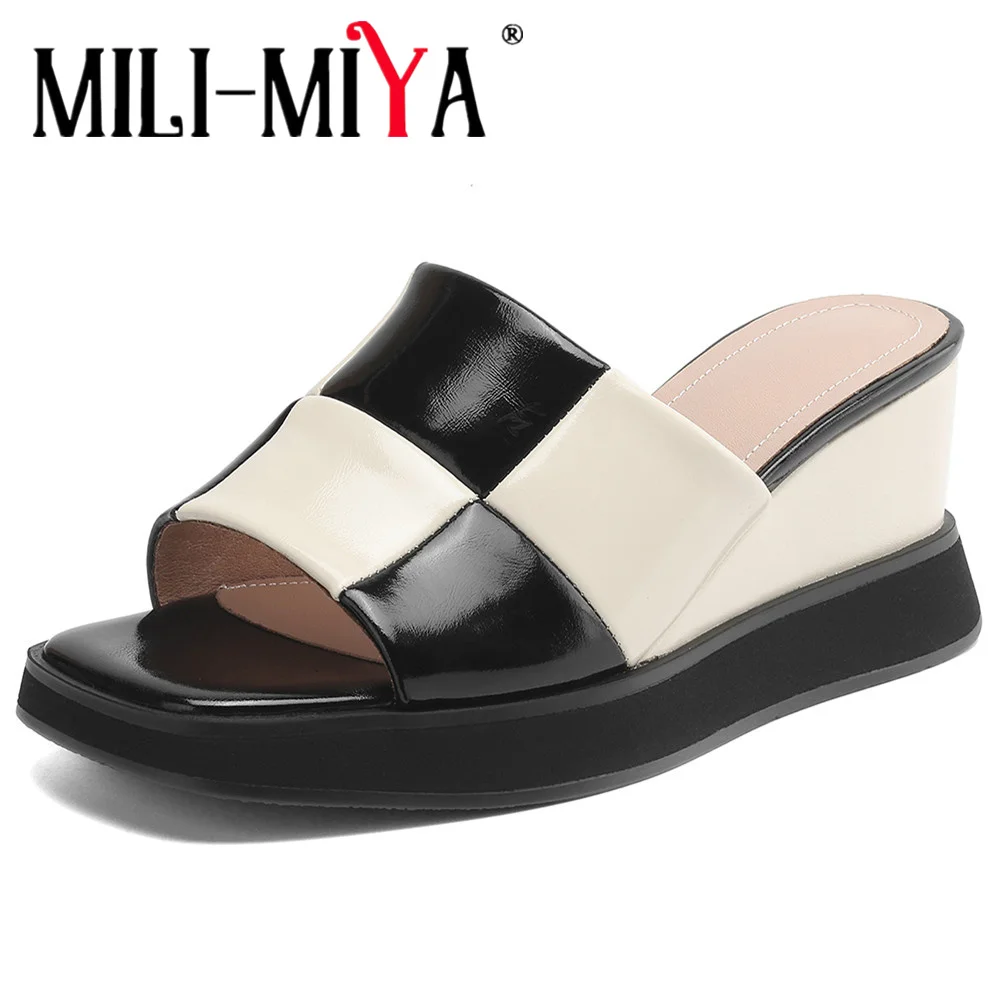 

MILI-MIYA New Arrival Summer Women Mixed Color Genuine Leather Sandals Fashion Wedges High Heel Platform Dress Casual Shoes