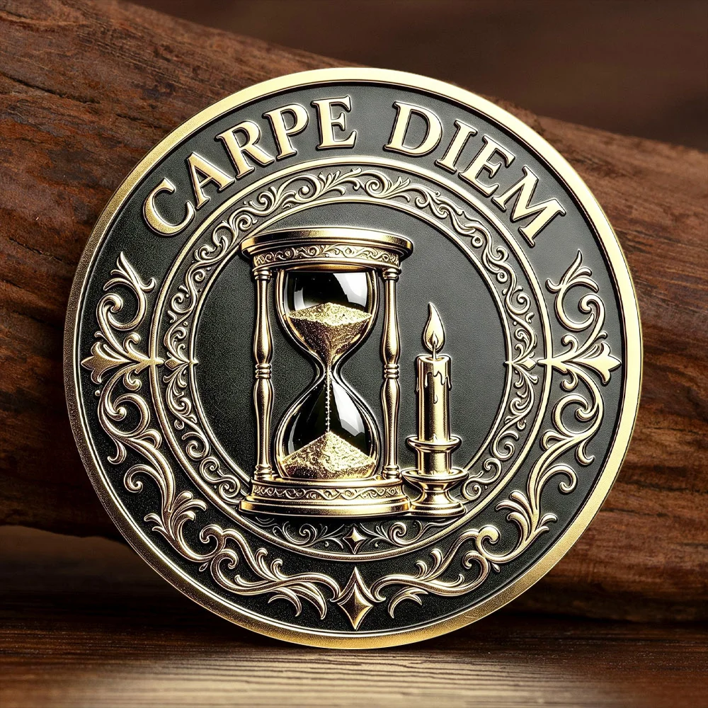 Memento Mori Carpe Diem Grim Reaper Hourglass Gold Plated Metal Coin Stoicism Collectible Commemorative Coin Gift view 2