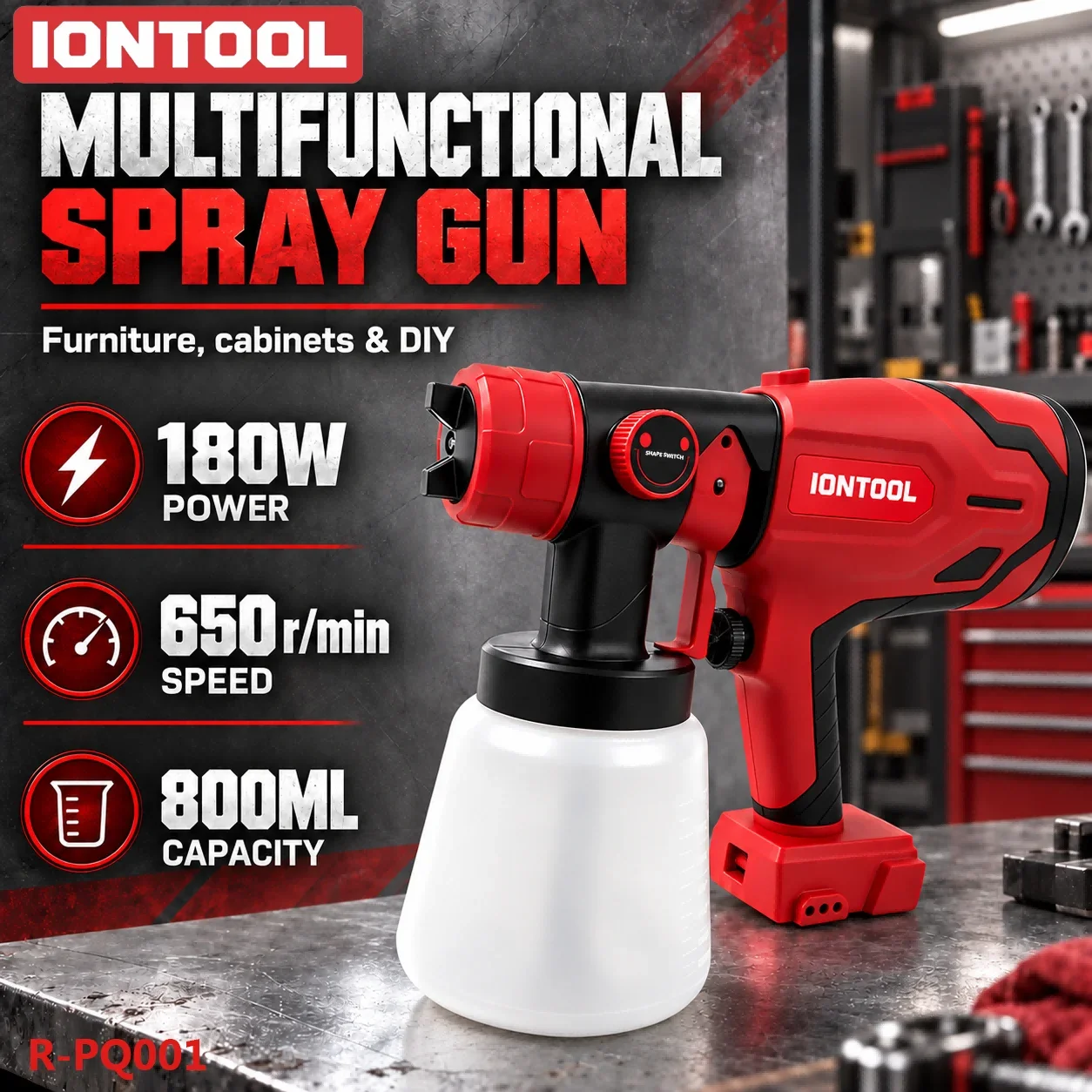 IONTOOL 180W 800ML Red Cordless Spray Gun Brushless for Wall Painting and Ceiling Coating Home Renovation Tool