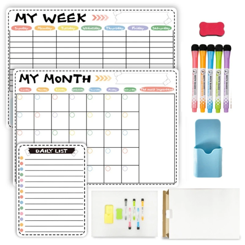 

Magnetic Weekly Monthly Planner Calendar Table Dry Erase Whiteboard Schedules Fridge Sticker Message Board