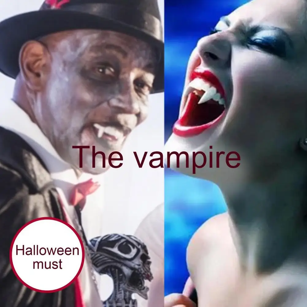 Halloween Vampires Teeth Scary Reusable Strong Visual Effect Retractable Telescophic Long Sharp Horror False Teeth for Festival