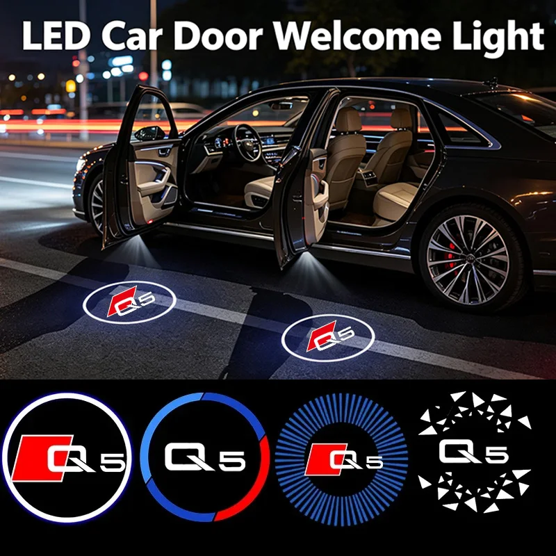 2Pcs LED Car Door Logo Welcome Ghost Shadow Projector Lights Styling for Audi Q5 Emblem Auto Decor Accessories