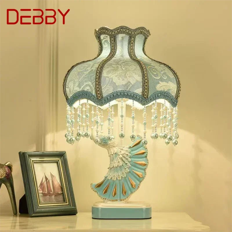 DEBBY European Peacock Table Lamp Luxurious Living Room Bedroom Girl's room Villa Hotels LED Creativity Bedside Desk Light