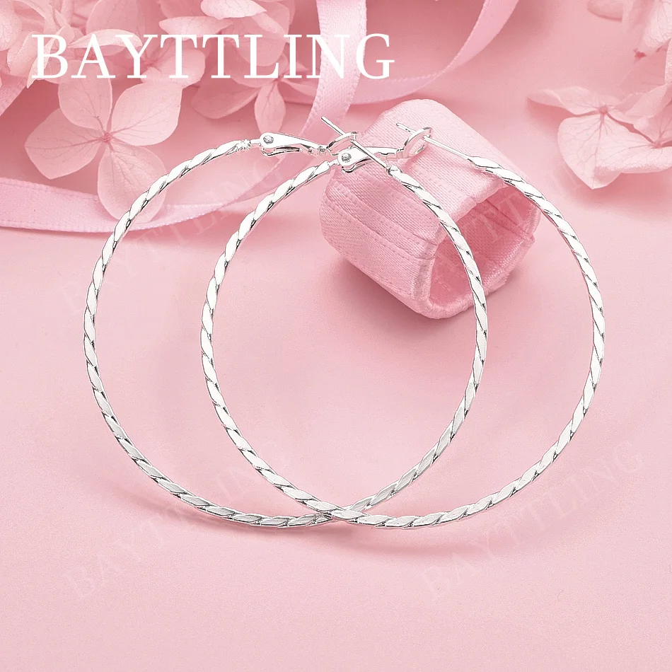 

Luxury 925 Sterling Silver 50mm Large Hoop Earrings for Women, Fashionable Wedding Accessories and Jewelry