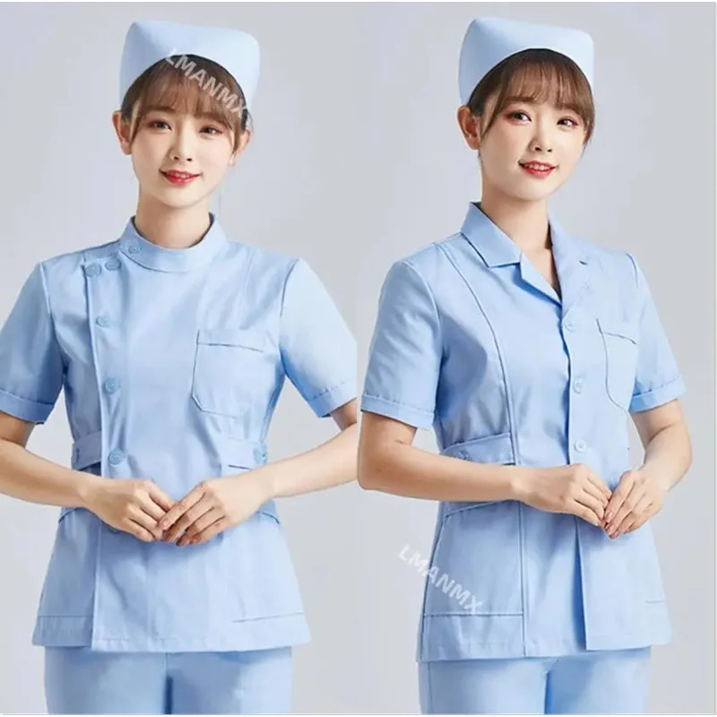 WAT White Short Sleeve Scrubs Uniforms Women Pet Grooming Clinic Nursing Clothes Workwear Nurse Scrub Work Pink Medical 2025 New