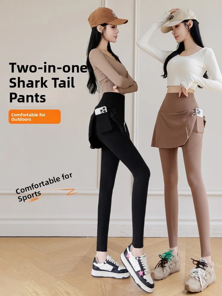 Pantalones de yoga para mujer, cintura alta, nueve puntos, fitn, correr, pantalones de piel de arca, kets falsos, deportivos Bot de dos piezas