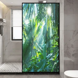 Privacy Glass Window Decoration Film Tropical Rainforest Pattern Frosted Glass Door Film Anti UV Static Non-Glue Window Sticker