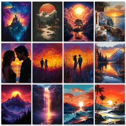 GATYZTORY DIY Painting By Numbers Sunset In Winter Canvas Painting Home Decors Paint Kit For Handmade Landscape Gift Adults Craf