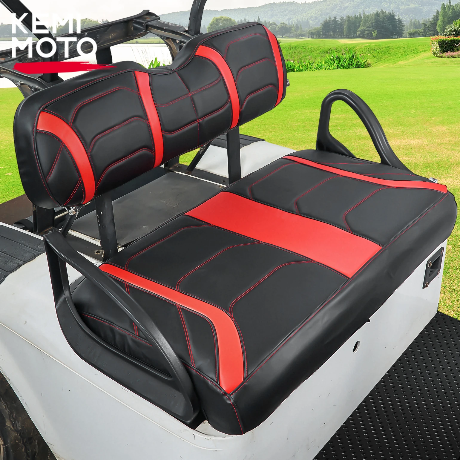 KEMIMOTO-fundas para asientos de carrito de Golf, compatibles con asientos delanteros EZGO TXT, vinilo de grado marino, cuero, negro + gris/negro +