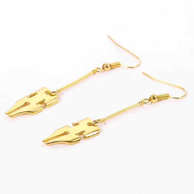 MN1 New Anime Jojo Bizarre Adventure Rohan Kishibe Gold Color Pen Nib Earring for Women Girls Cosplay Accessories Fashion Je8/yG