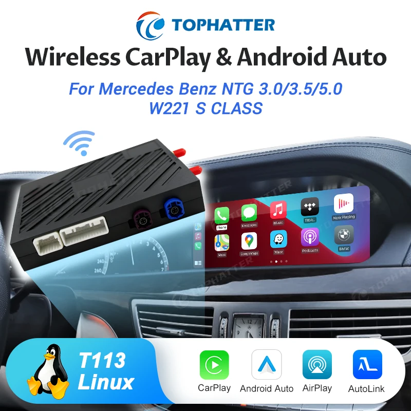 

For Mercedes Benz W221 S Class 2006-2013 NTG 3.0/3.5/5.0 Adds Android Auto CarPlay AirPlay AutoLink to Factory Screen Plug Play