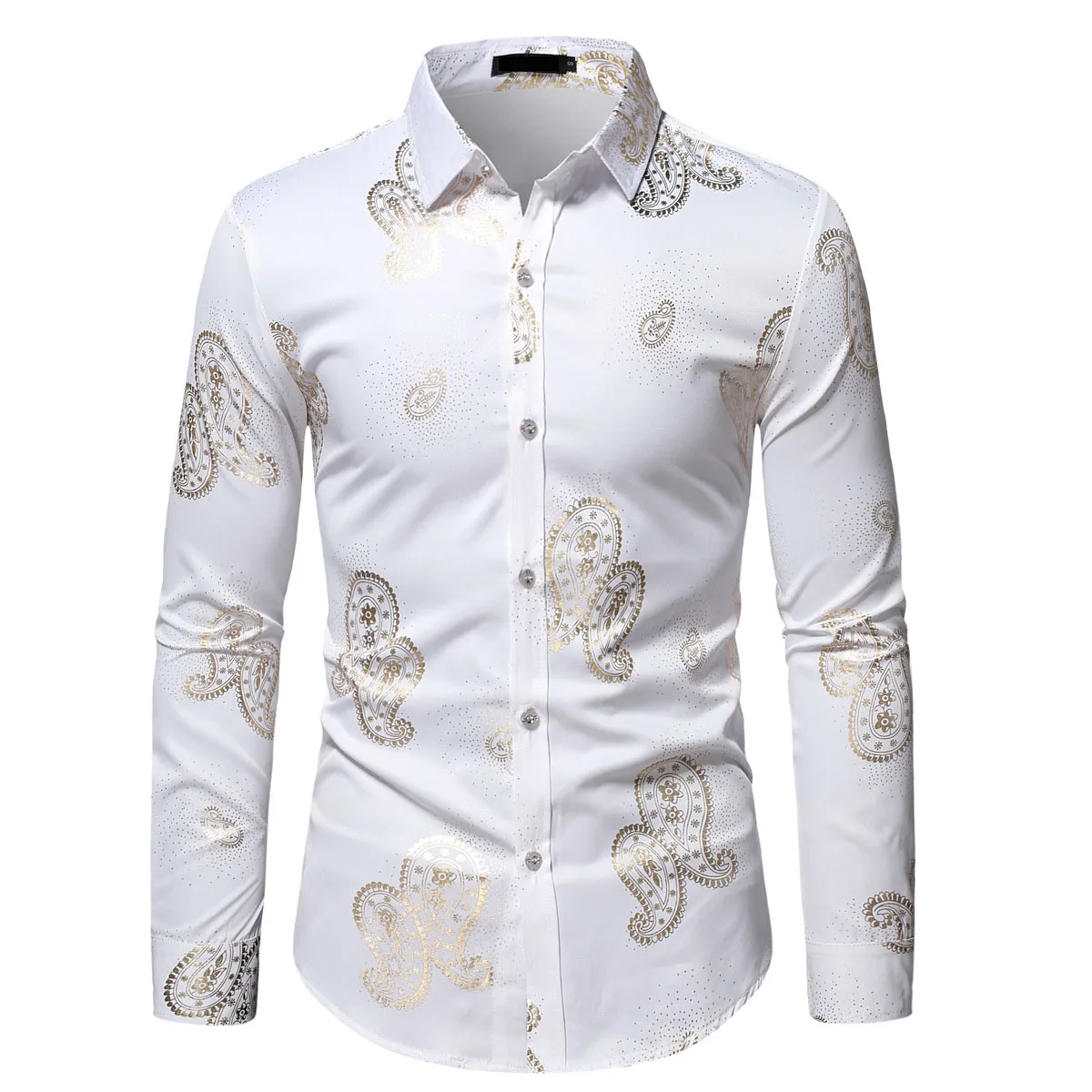 

White Bronzing Paisley Shirt Men 2023 Brand Slim Fit Long Sleeve Mens Dress Shirts Party Wedding Tuxedo Shirt Male Chemise Homme