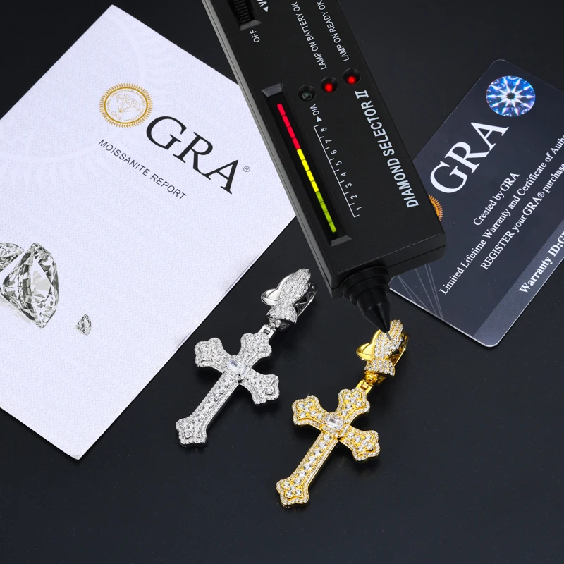 TUHE Unisex High Quality D VVS Moissanite Cross Pendant Iced Out Hang Hip Hop Pendant For Men Hip Hop Jewelry Gifts
