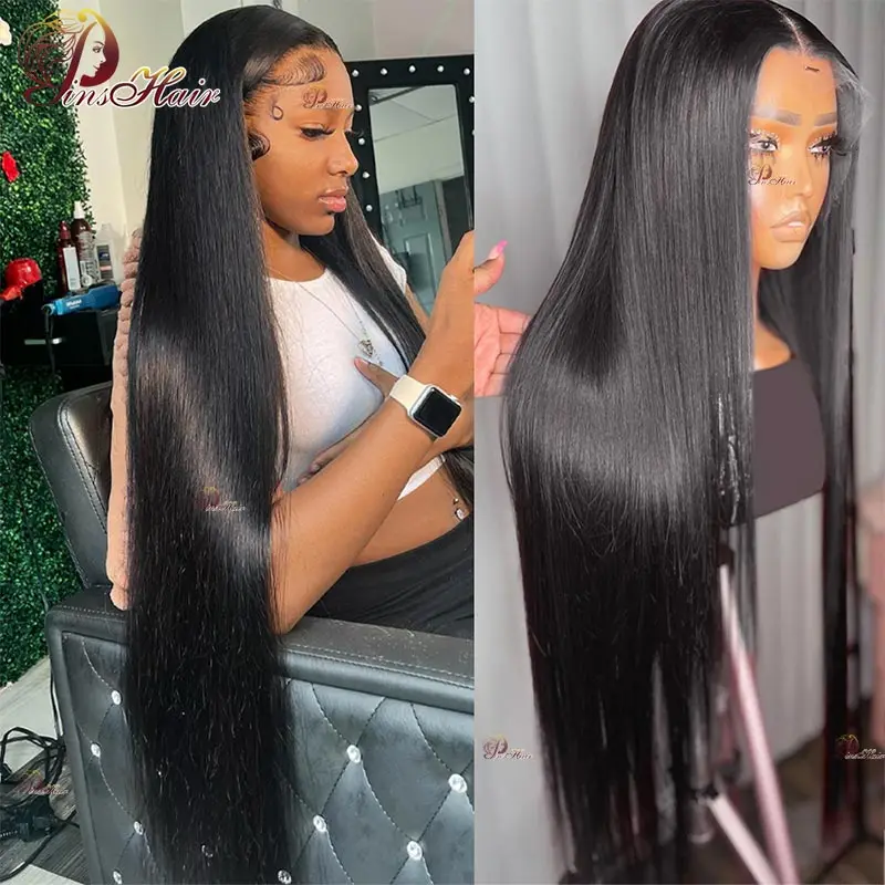 34 Inch Straight 13x6 Transparent Lace Front Human Hair Wigs Pre-Plucked 180% Brazilian Natural 13x4 Lace Frontal Wig For Women