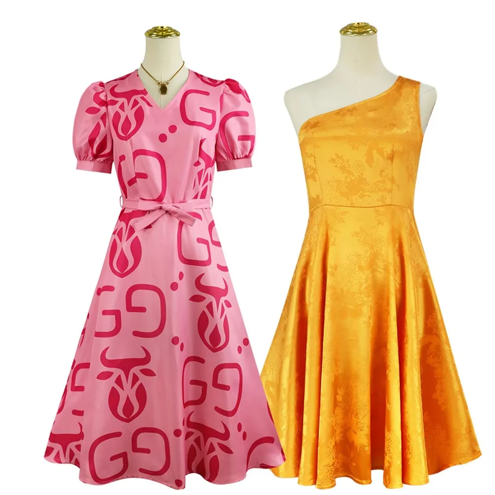 

Anime Movie Zootopia 2 Judy Hopps Fru Fru Cosplay Costume Pink Dress Yellow One Shoulder Dress Headband Accessories Set