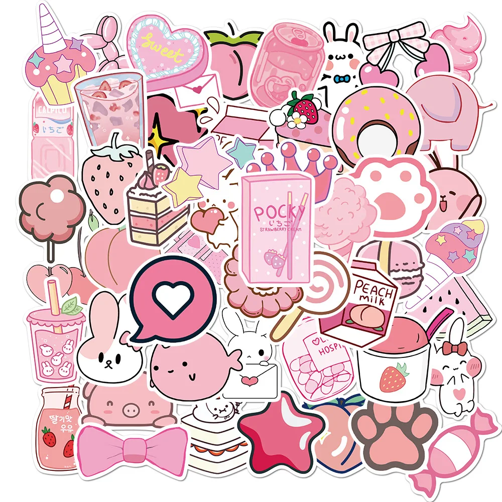 Imagem -02 - Desenhos Animados Rosa Impermeável Graffiti Adesivo Estética Decorativo Bagagem Laptop Telefone Geladeira Scrapbook Crianças 10 Pcs 30 Pcs 50 Pcs