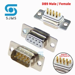 2PCS Gold Plated Solid Pin DB9 D-Sub Connectors Plug jack socket adapter RS232 9 Pin Male Female Mount serial port DP9 Solder