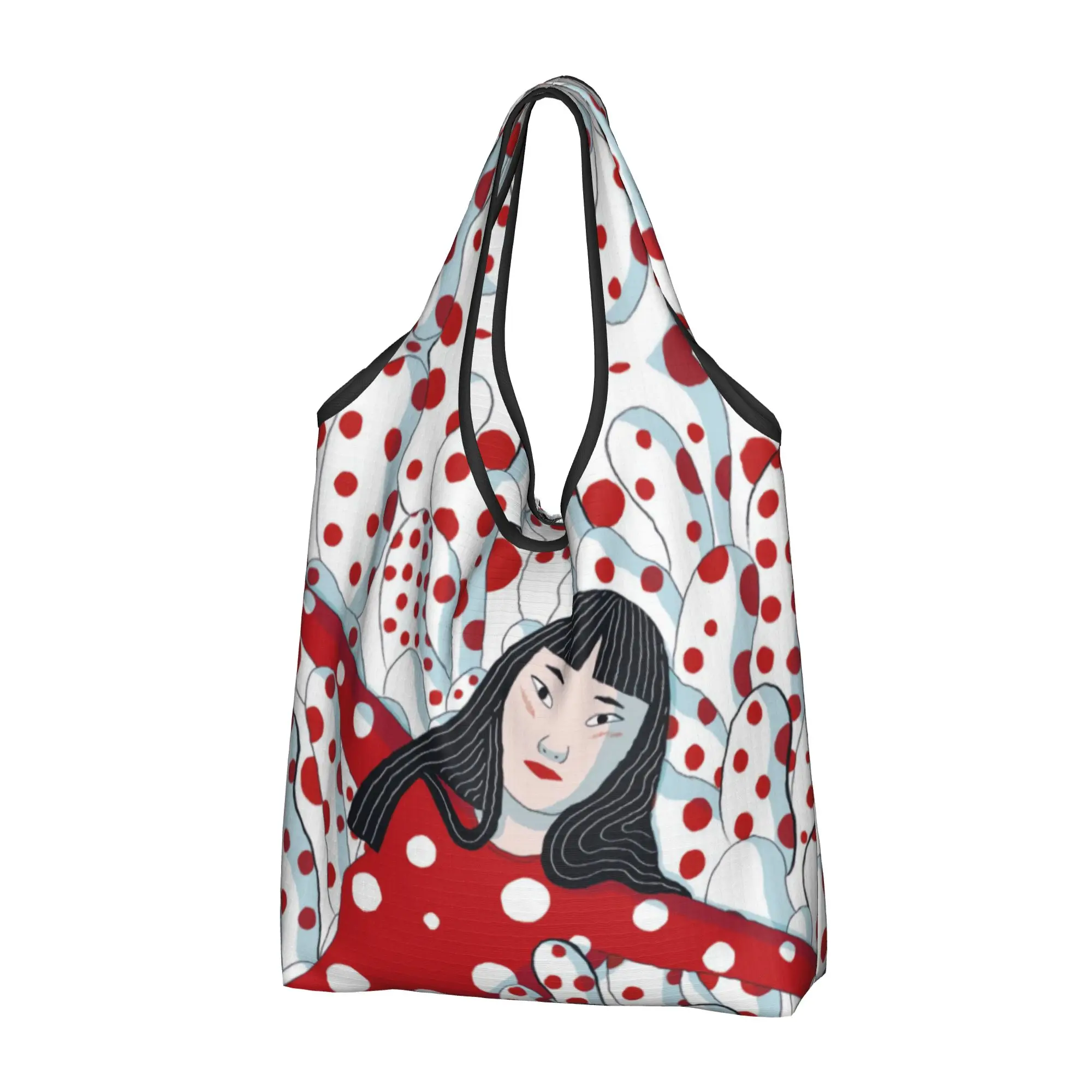 Funny Yayoi Kusama Abstract Art Shopping Tote Bags Portable  Grocery Shopper Shoulder Bag