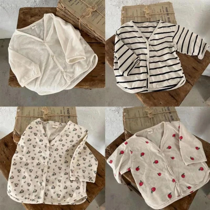 

Korean Baby Girl Summer Jackets Kids Cozy Cardigan Floral Thin Tops Boys Cotton Breathable Single Breasted Anti-Mosquito Coats