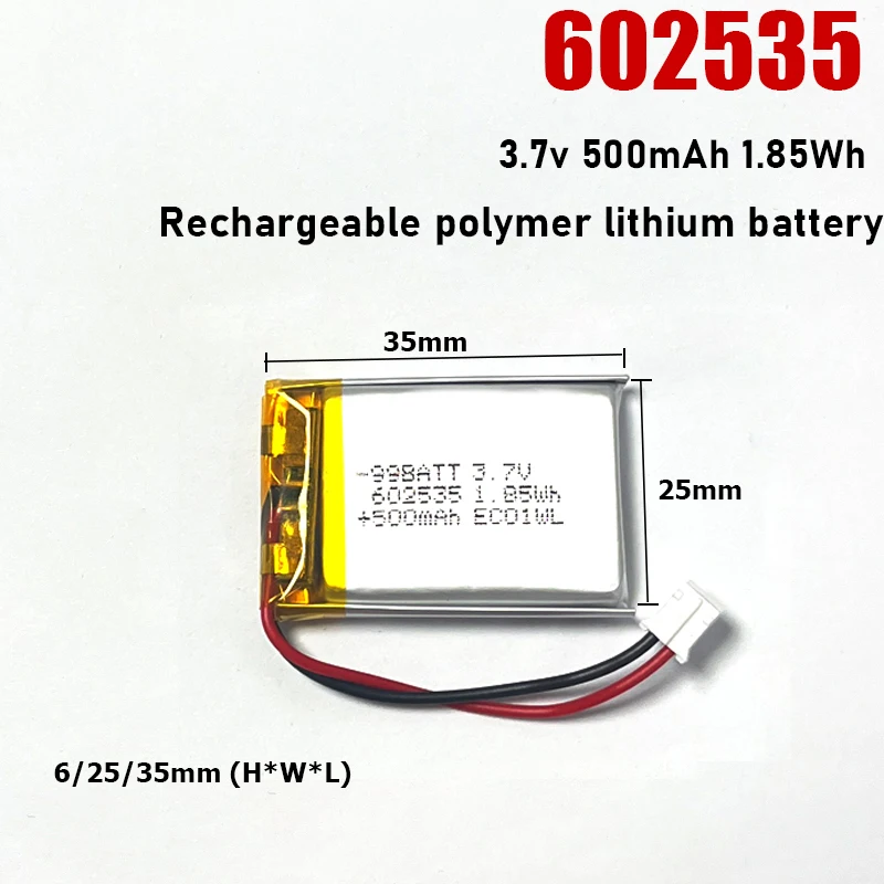 

602535 3.7V Battery 500mAh Li Po Rechargeable Lithium Batteries for MP4 GPS Bluetooth Speaker Camera Watch Massage Instruments