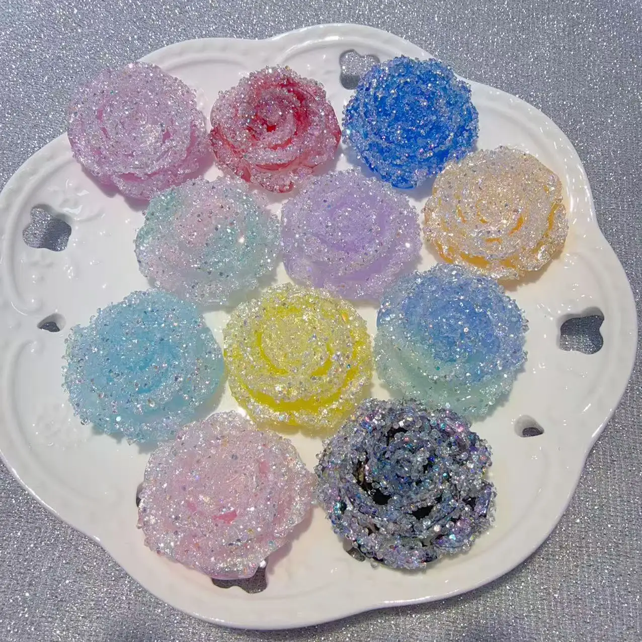 30PCS Sparkling Glitter Rose Resin DIY Handmade 38MM Jewelry Phone Case Mirror Hair Accessories Materials Crafts