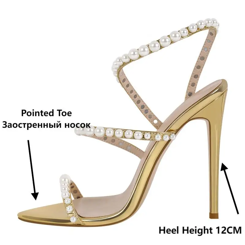 Onlymaker Women Pointed Toe Sexy Strap Stiletto Pearl High Heel Ankle Strap Wedding Summer Sandals