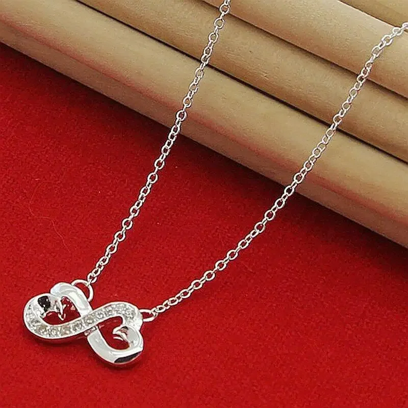 CHUANGCHENG Infinite Love 925 Sterling Silver Fashion Infinity Love Heart Choker Necklace