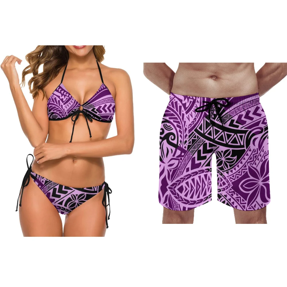 Fijian Fashion Set Men'S Beach Pants Elegant Pool Party Polynesian Couple Swimwear New Beach Couple Surfing Set Custom Custom