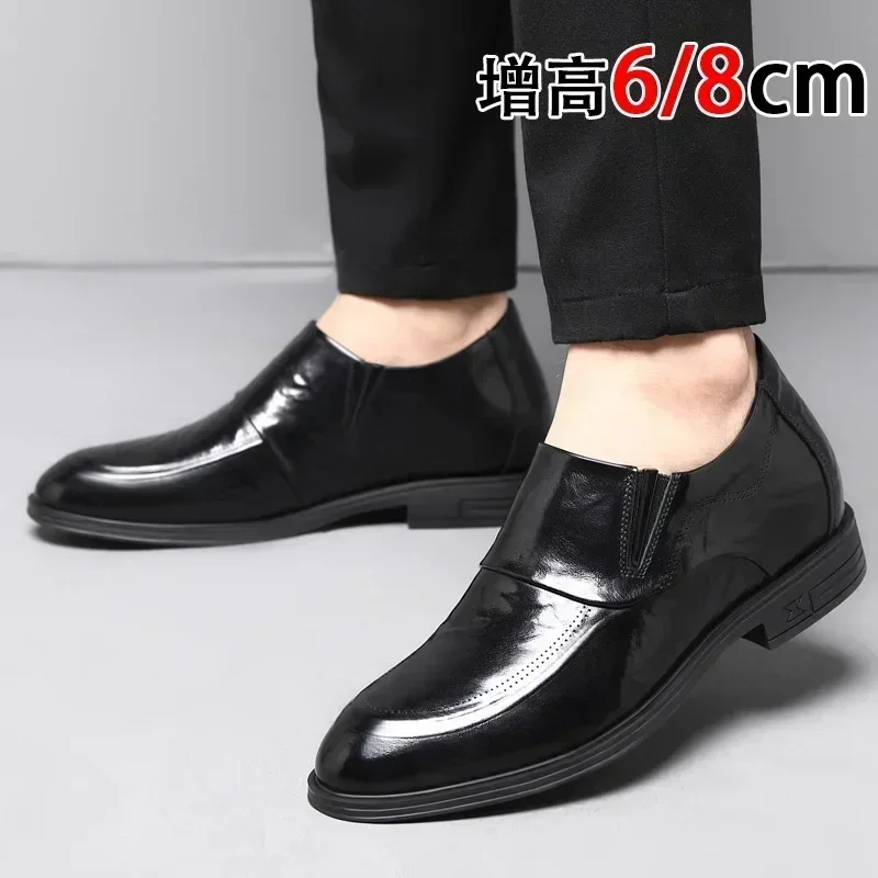 Genuine Leather Men Sneakers Elevator Shoes 3/6/8CM Height Increasing Loafers Man Party Casual Busincess Moccasins Taller Male