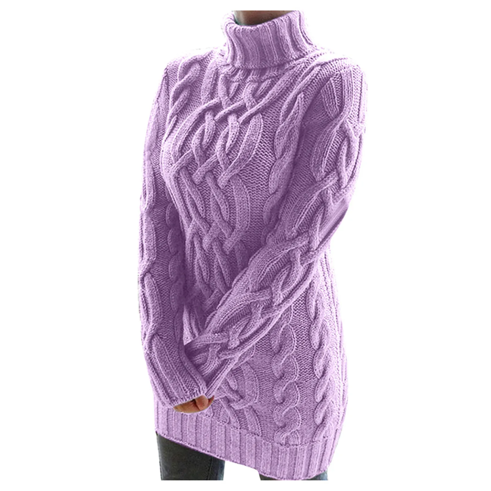 2024 Elegant Women Cable Knit Sweater Dress Autumn Turtleneck Sweater Long Sleeve Slim Knitwears Dresses Fall Clothes Pullover