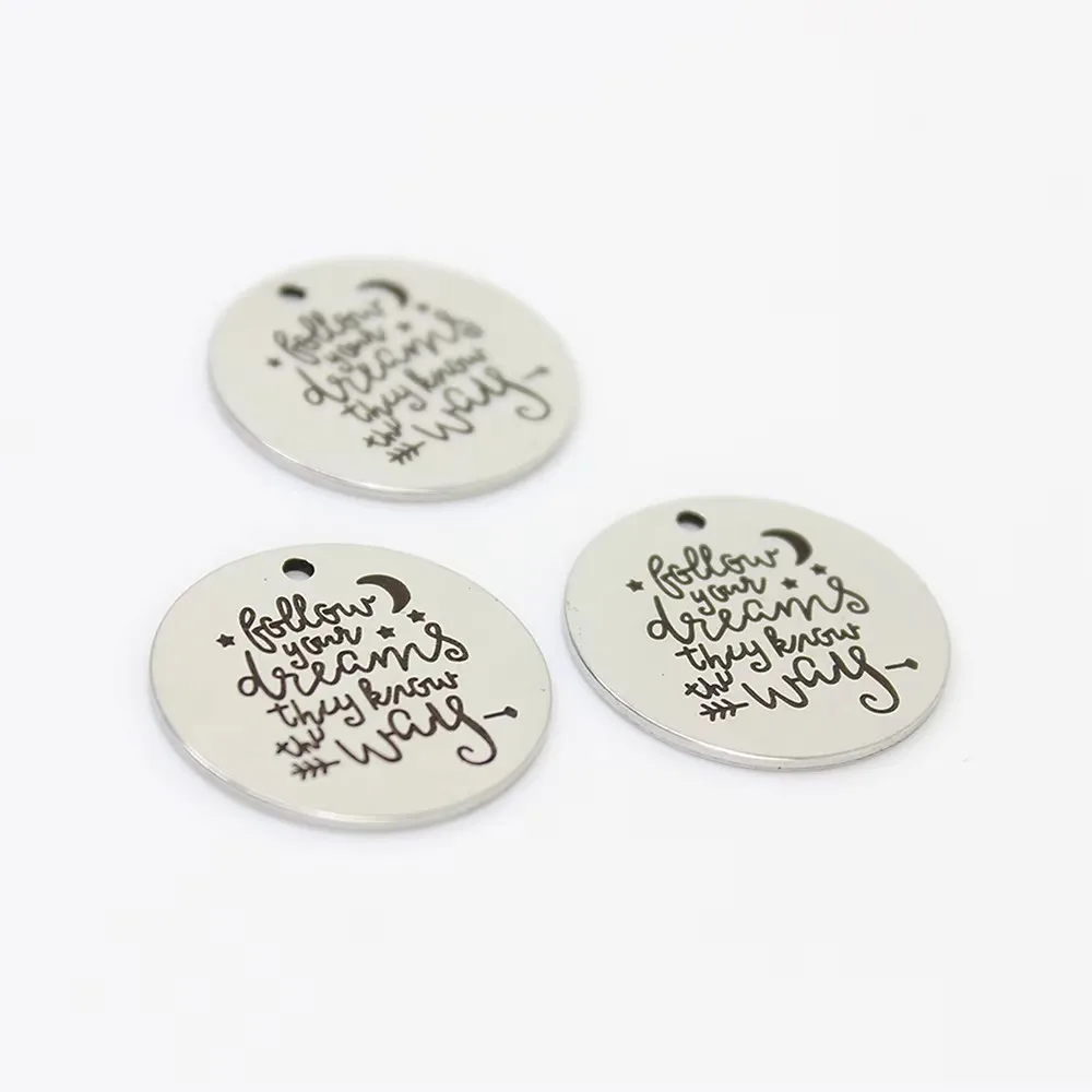 8pcs-- 22mm Follow Your Dreams Stainless Steel Laser Engraved They Know The Way Charm Pendant For Necklace Diy Jewelry Making