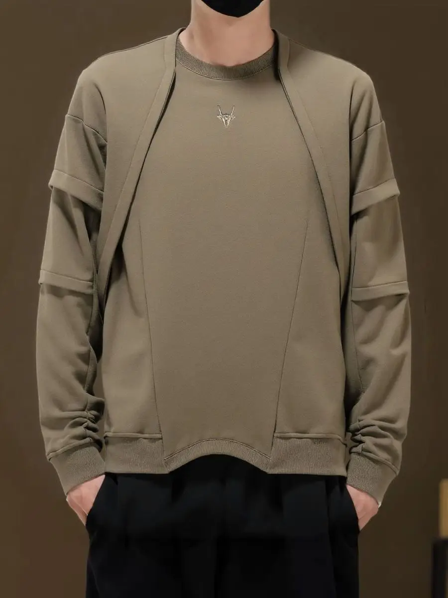 

Мужская толстовка большого размера (до 300 фунтов) на весну-осень с деконструированным дизайном, вставками на плечах и рукавах, комфортная, антибактериальная