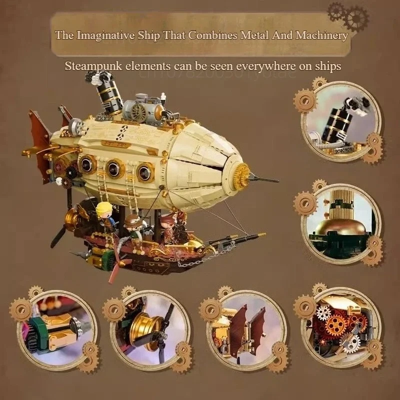 Blocchi di costruzione Modello di astronave Steampunk Ornamenti per barche volanti Splicing Piccole particelle Giocattoli educativi Regali