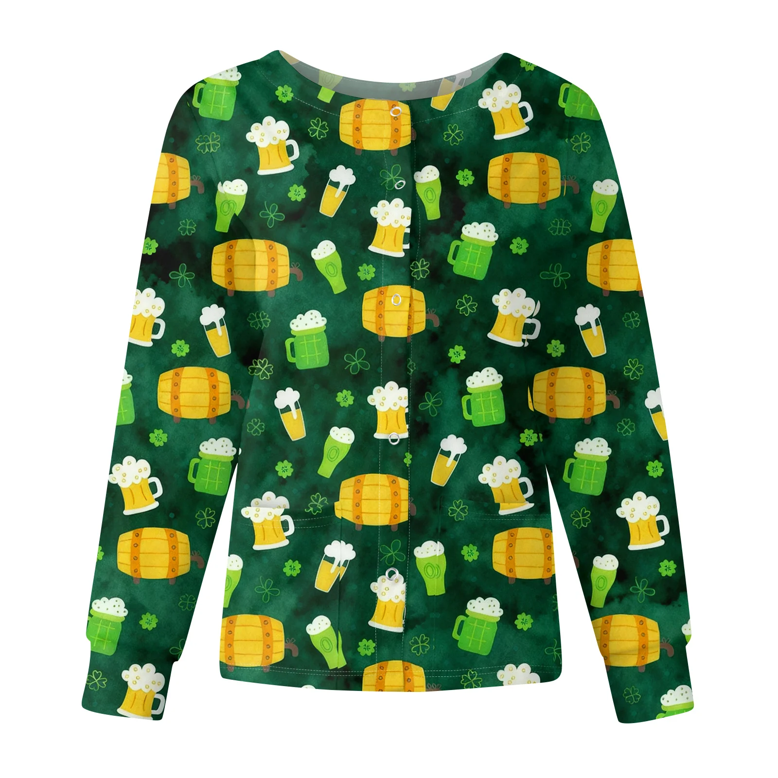 Ladies' Casual Fashion Long Sleeve Single Breasted St. Patrick's Day Print Workwear Jacket Tops Dental Hospital Clinic Uniforms