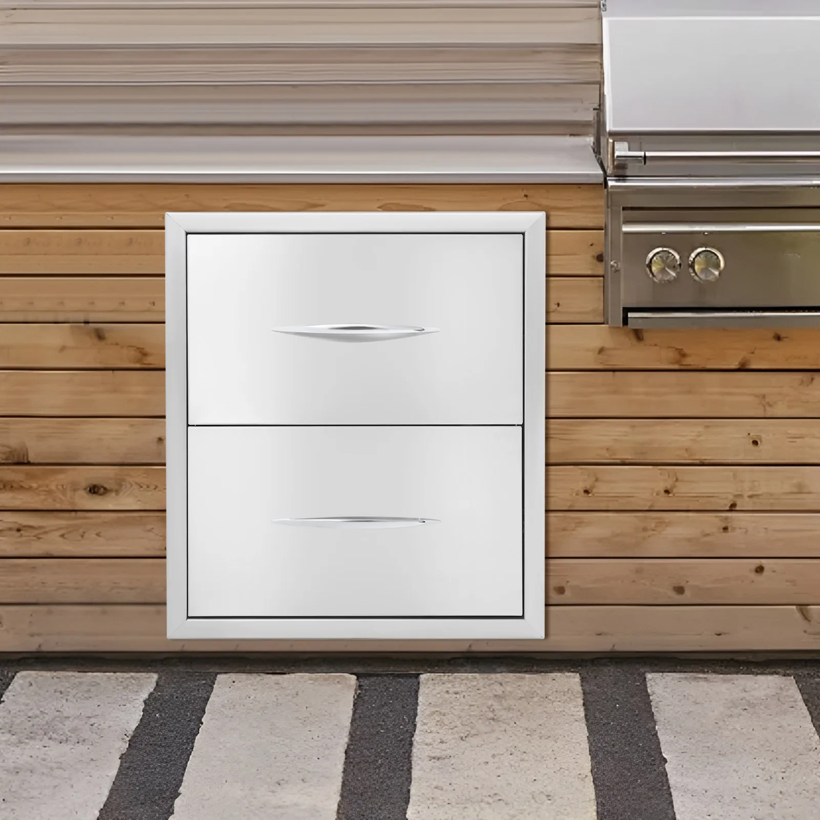 Stainless Steel Outdoor Kitchen Drawer 2-Layer Embedded Kitchen Utensil Storage Drawer for Hotel/Outdoor Kitchen/Cabinet​