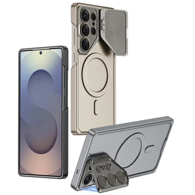 

Lens Protection Bracket Magnetic Support Wireless Charging Phone Case for Samsung Galaxy S25 Ultra Hard Shell Protective Cover