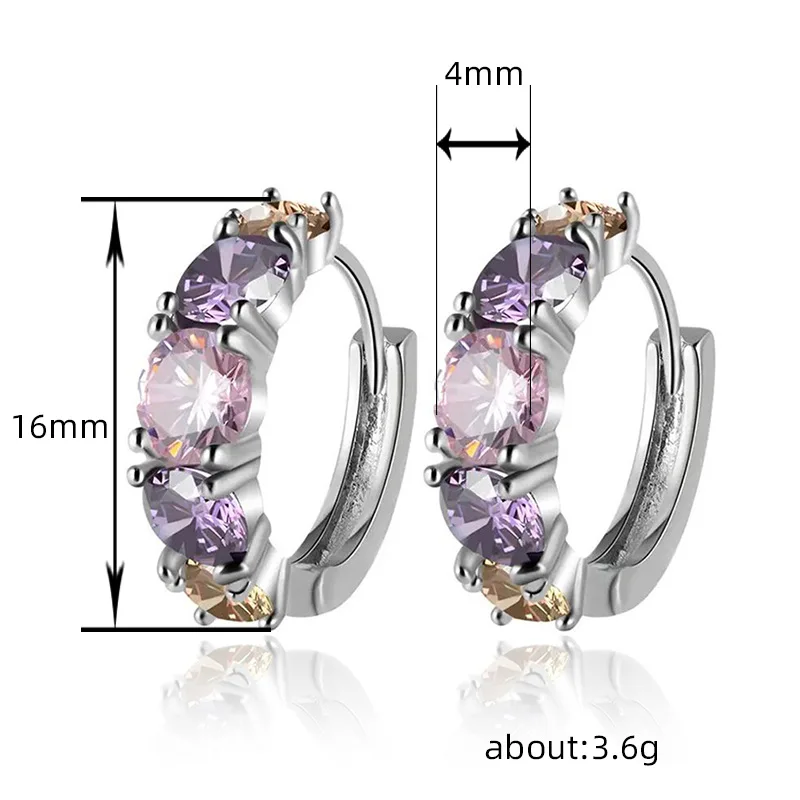Huitan Fashion Luxury Colorful Pink/Purple CZ Hoop Earrings for Women Newly Designed Bridal Wedding Earrings Gift Party Jewelry