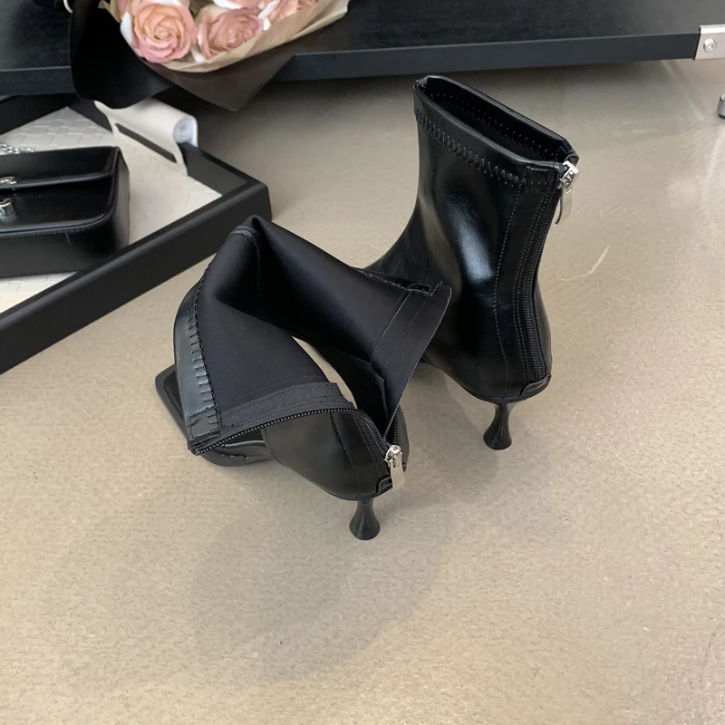 Black Thong High Heels Sexy Open Toe Summer Ankle Boots Low Heeled Sandals Designer Square Toe Woman Shoes Sandalis De Mujer