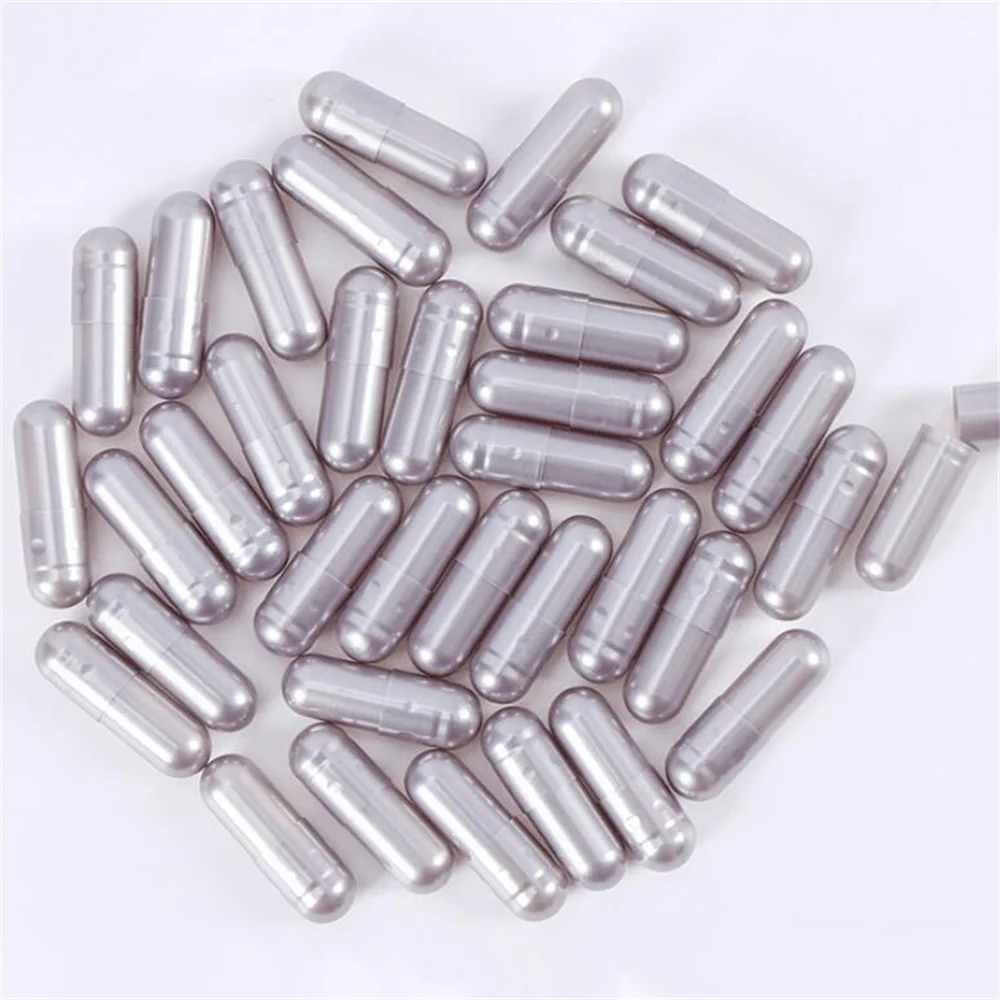 1000 pezzi di dimensioni standard 00 #   0 #   Capsule vuote Gelatina Grigio argento Capsule trasparenti rigide unite vuote Bottiglie riutilizzabili