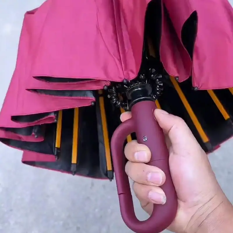 

Automatic Large Size Reinforced Double Dragon Bone Umbrella Three Black Glue Windproof Sunny Rain Two Use Sunscreen Ring Buckle