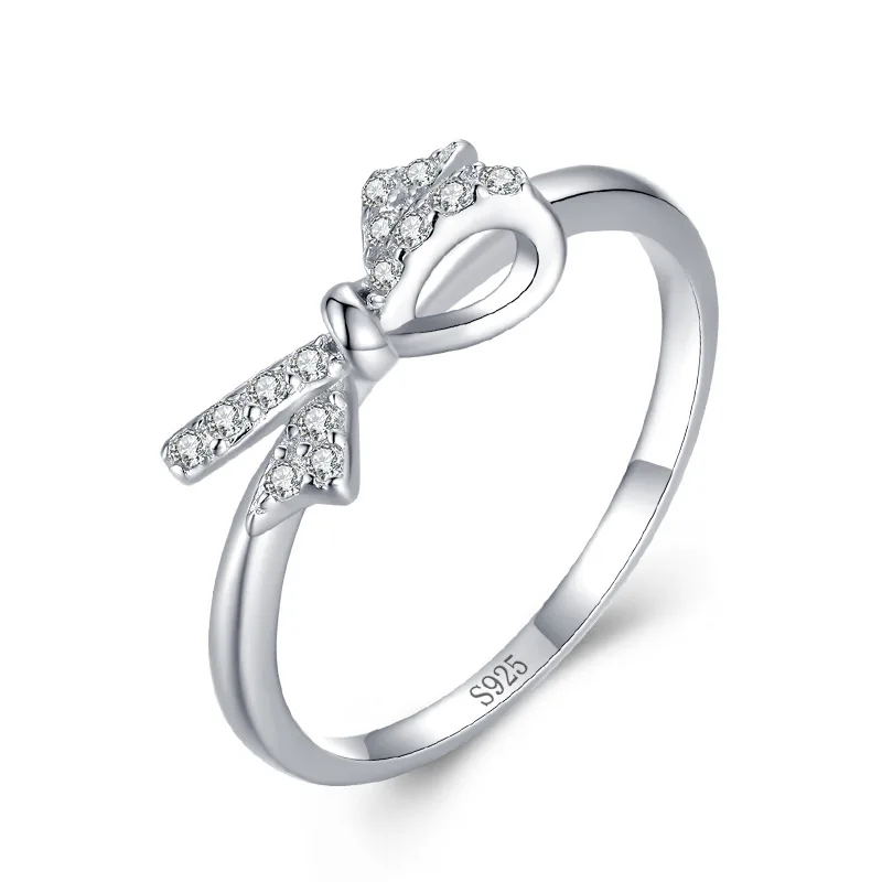 

Fashion Custom Full Diamond Bowknot 925 Rings Silver Shaped Trendy Factory Cz Ring Jewelry